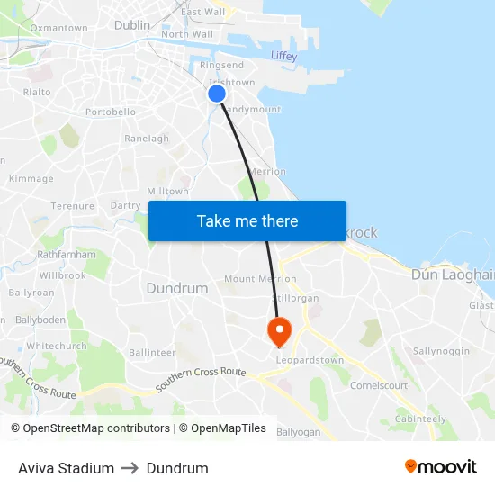 Aviva Stadium to Dundrum map