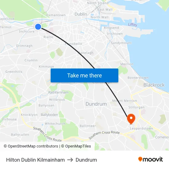 Hilton Dublin Kilmainham to Dundrum map