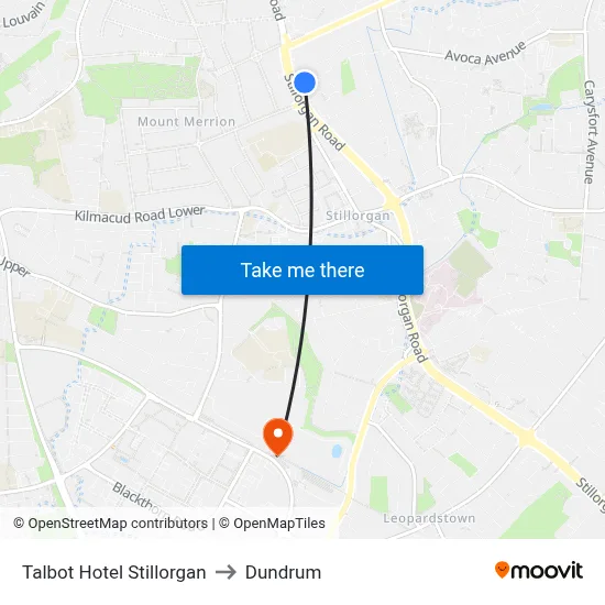Talbot Hotel Stillorgan to Dundrum map