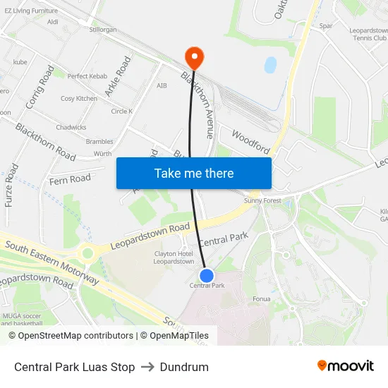 Central Park Luas Stop to Dundrum map