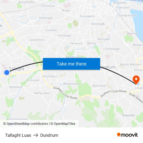 Tallaght Luas to Dundrum map