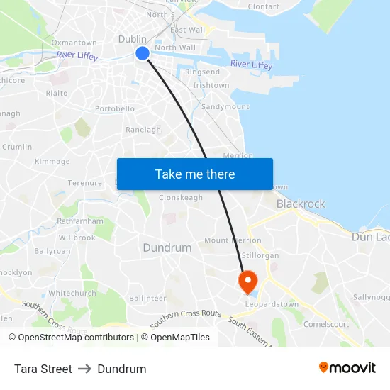 Tara Street to Dundrum map