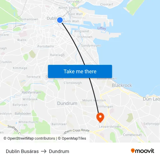 Dublin Busáras to Dundrum map