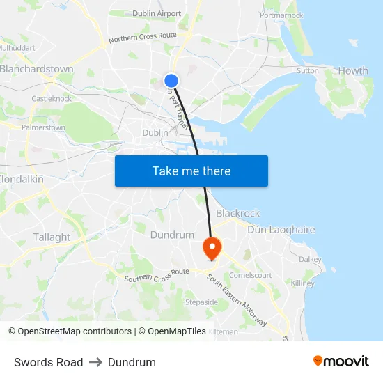 Swords Road to Dundrum map