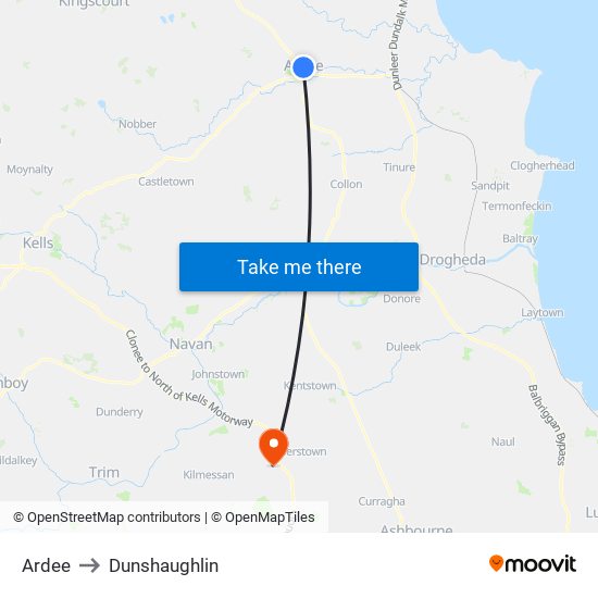 Ardee to Dunshaughlin map