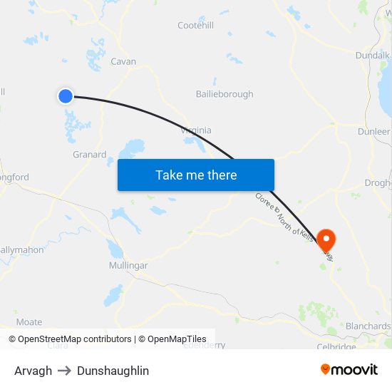 Arvagh to Dunshaughlin map