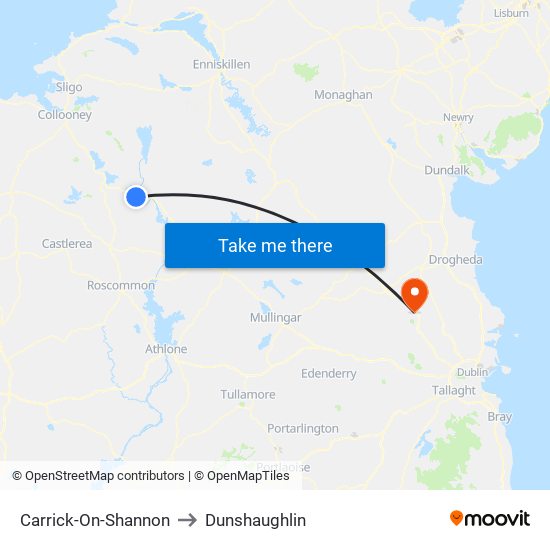 Carrick-On-Shannon to Dunshaughlin map