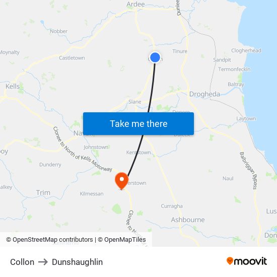 Collon to Dunshaughlin map