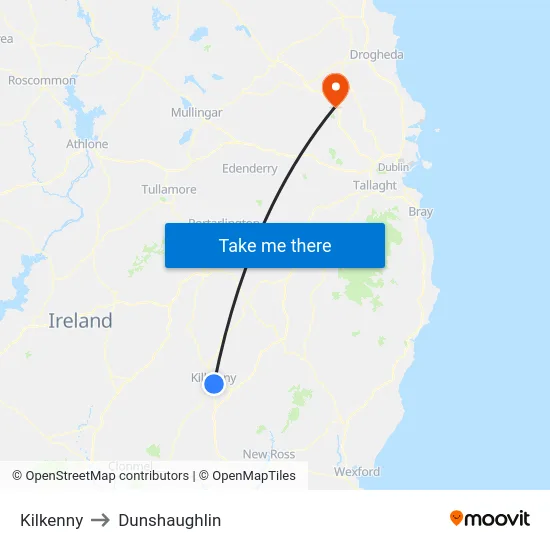 Kilkenny to Dunshaughlin map
