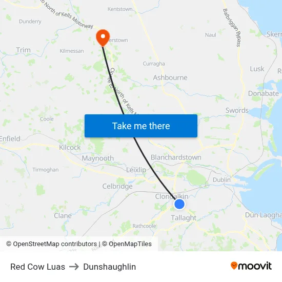 Red Cow Luas to Dunshaughlin map