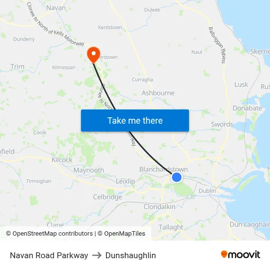 Navan Road Parkway to Dunshaughlin map