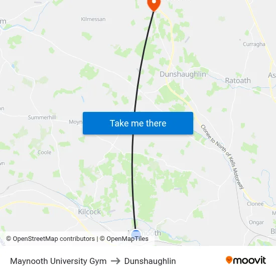 Maynooth University Gym to Dunshaughlin map