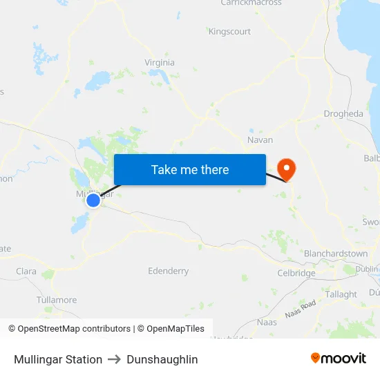 Mullingar Station to Dunshaughlin map