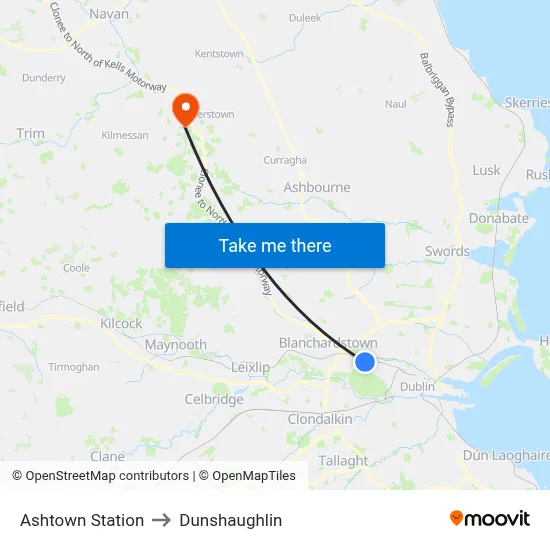 Ashtown Station to Dunshaughlin map