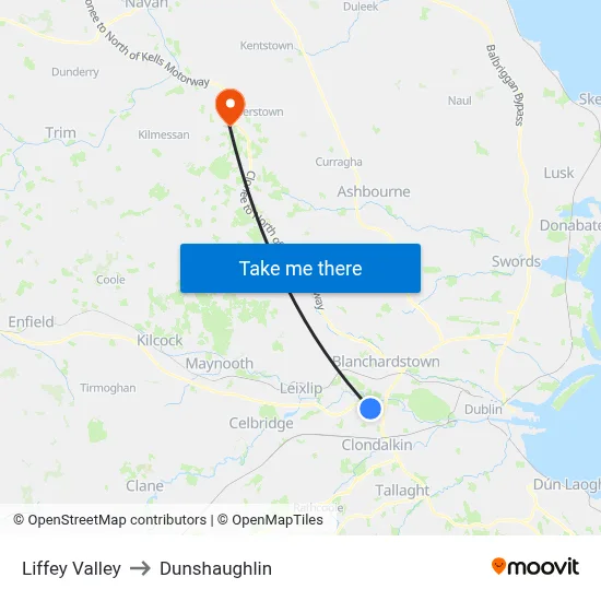 Liffey Valley to Dunshaughlin map