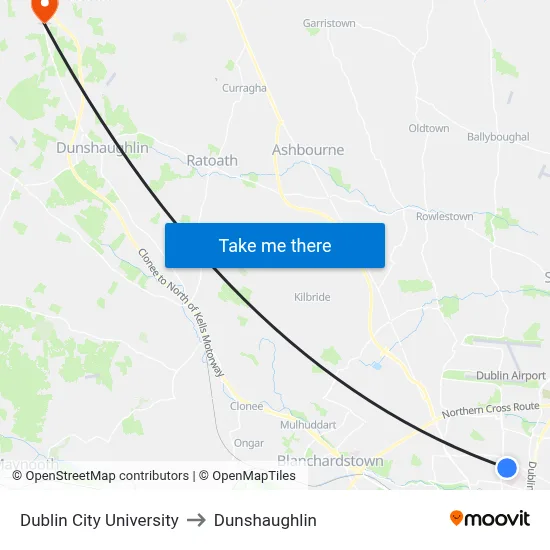 Dublin City University to Dunshaughlin map