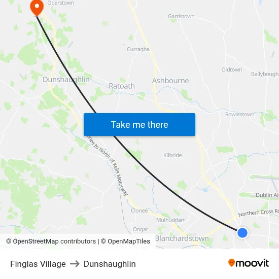 Finglas Village to Dunshaughlin map