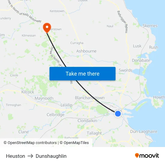 Heuston to Dunshaughlin map