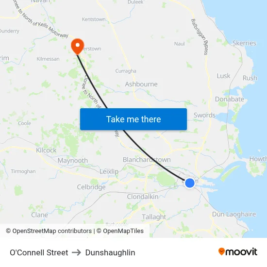 O'Connell Street to Dunshaughlin map