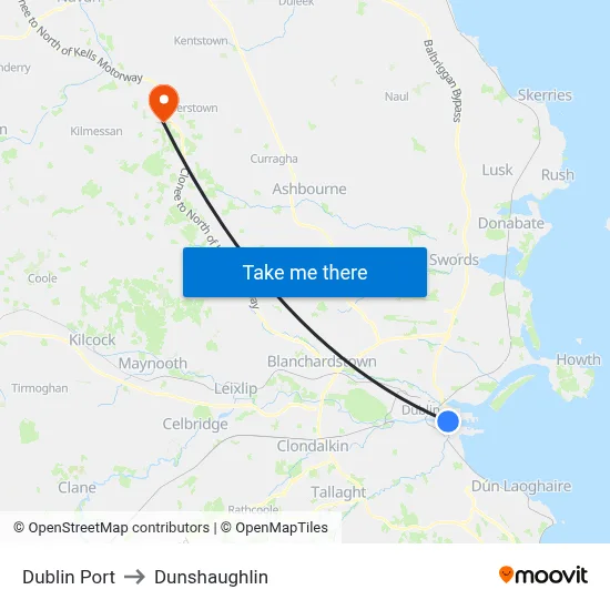 Dublin Port to Dunshaughlin map