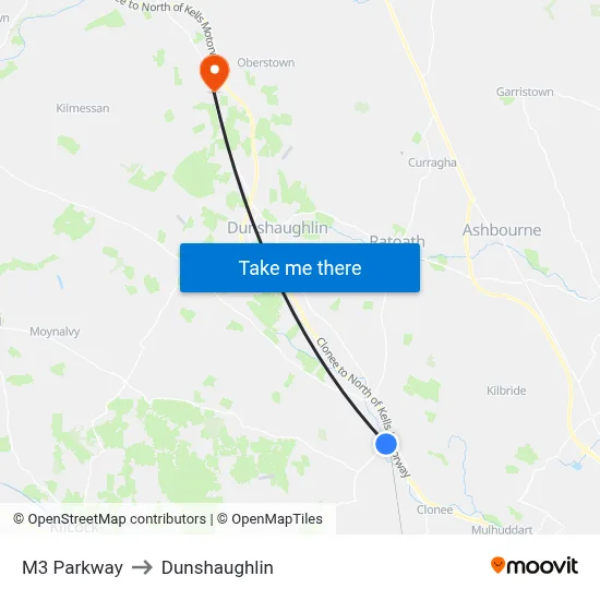 M3 Parkway to Dunshaughlin map