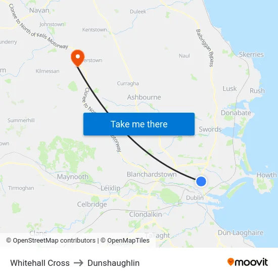 Whitehall Cross to Dunshaughlin map