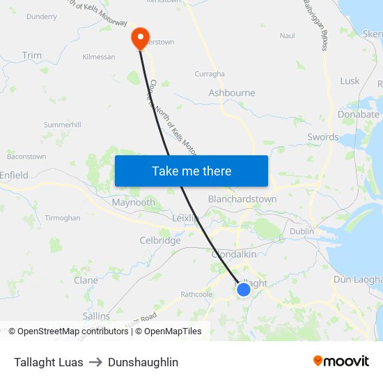 Tallaght Luas to Dunshaughlin map