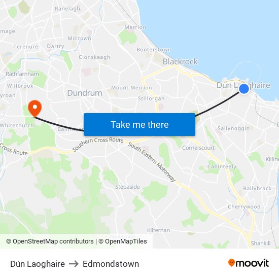 Dún Laoghaire to Edmondstown map
