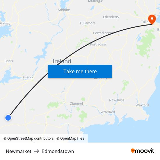 Newmarket to Edmondstown map