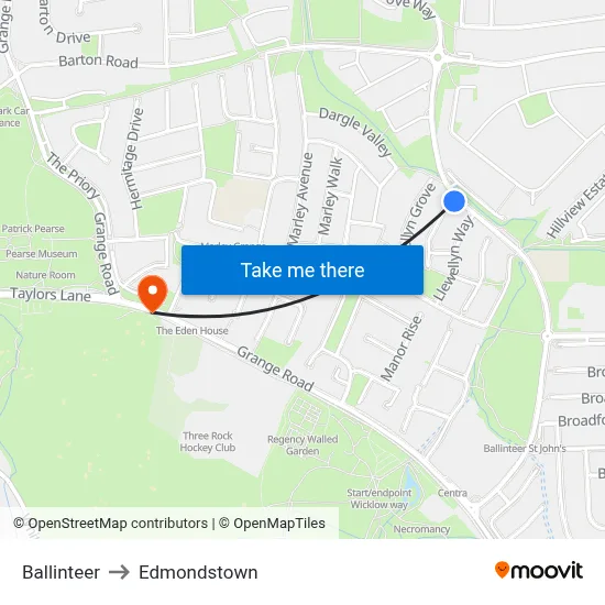 Ballinteer to Edmondstown map