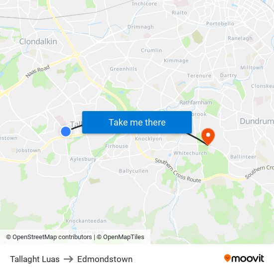 Tallaght Luas to Edmondstown map