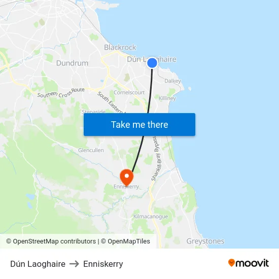 Dún Laoghaire to Enniskerry map