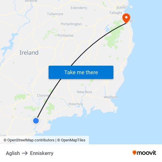 Aglish to Enniskerry map