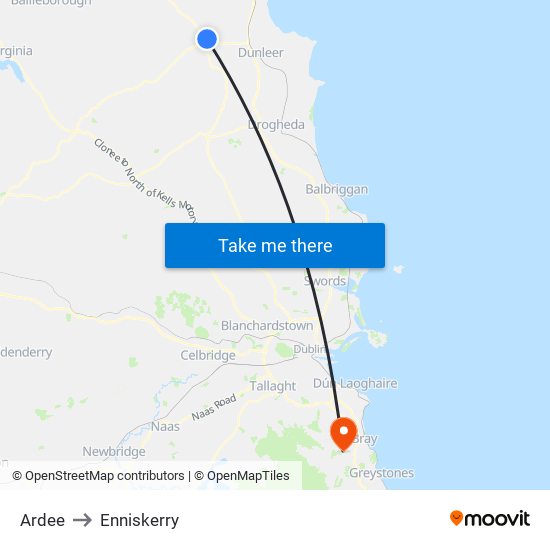 Ardee to Enniskerry map