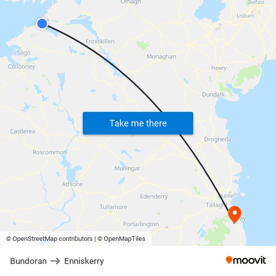 Bundoran to Enniskerry map