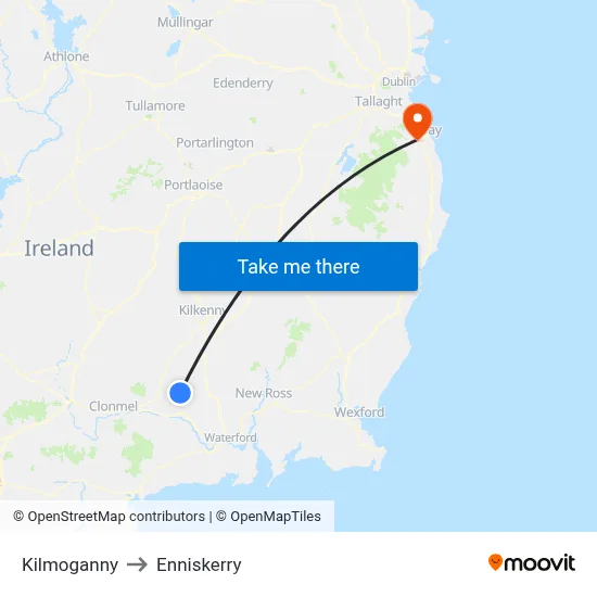 Kilmoganny to Enniskerry map