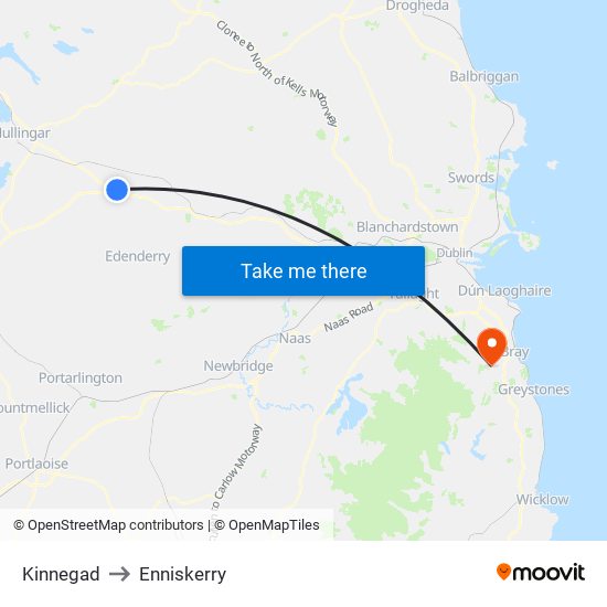 Kinnegad to Enniskerry map