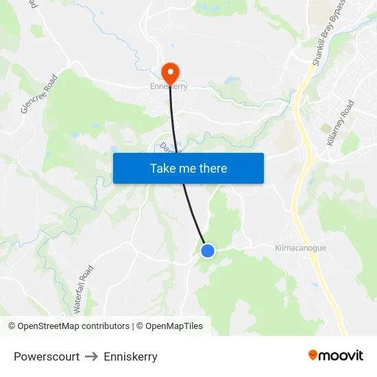 Powerscourt to Enniskerry map