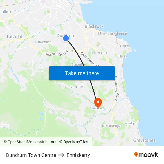 Dundrum Town Centre to Enniskerry map