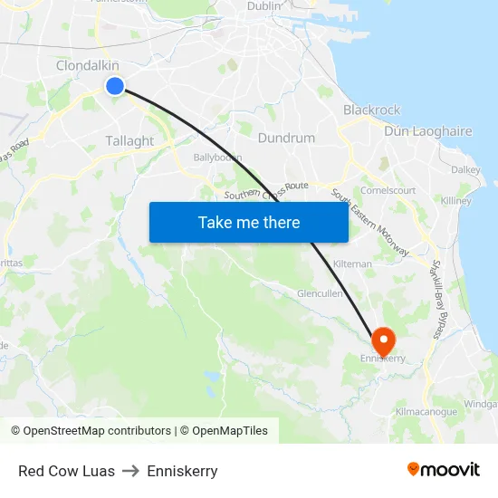 Red Cow Luas to Enniskerry map