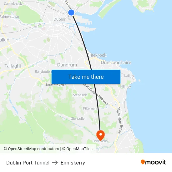 Dublin Port Tunnel to Enniskerry map