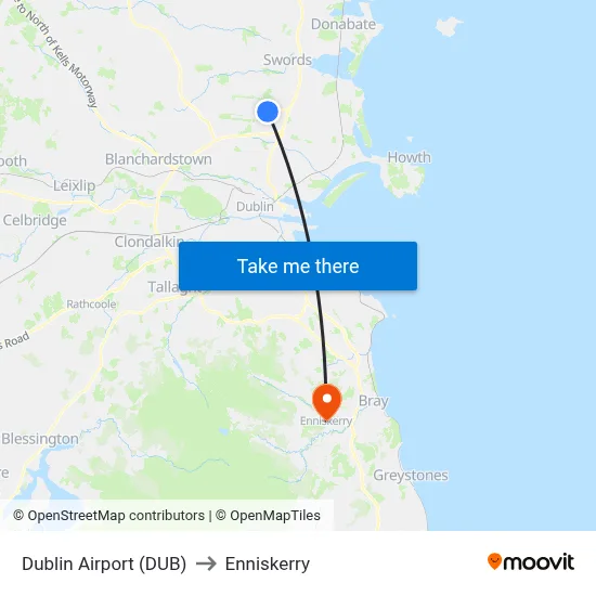 Dublin Airport (DUB) to Enniskerry map