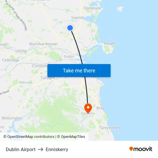 Dublin Airport to Enniskerry map