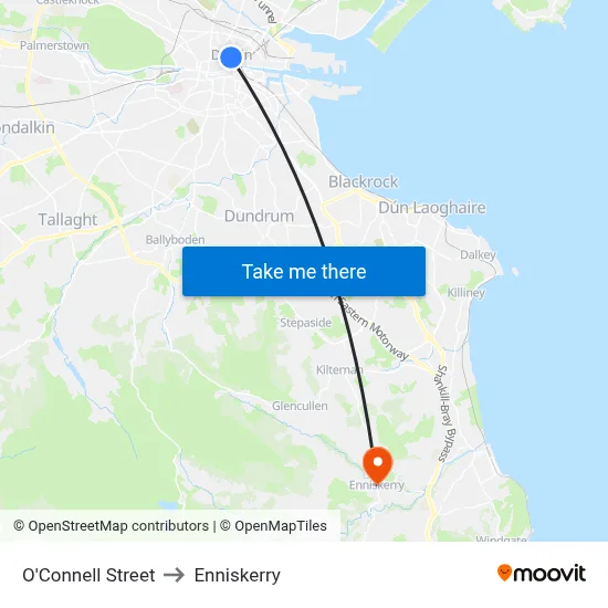 O'Connell Street to Enniskerry map