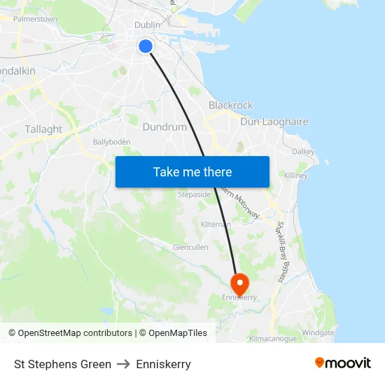 St Stephens Green to Enniskerry map