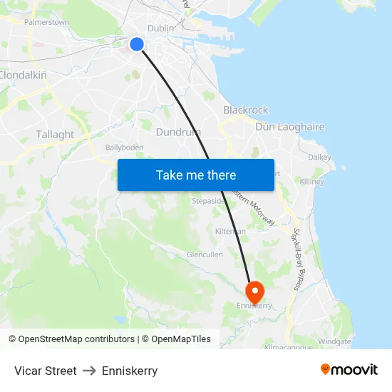 Vicar Street to Enniskerry map