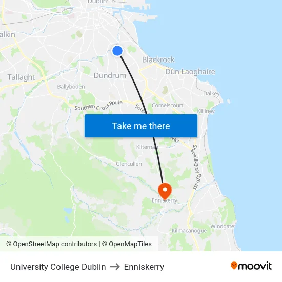 University College Dublin to Enniskerry map