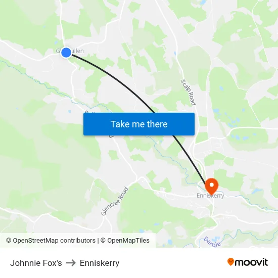 Johnnie Fox's to Enniskerry map