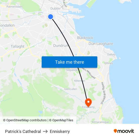 Patrick's Cathedral to Enniskerry map
