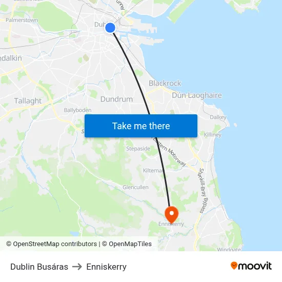 Dublin Busáras to Enniskerry map